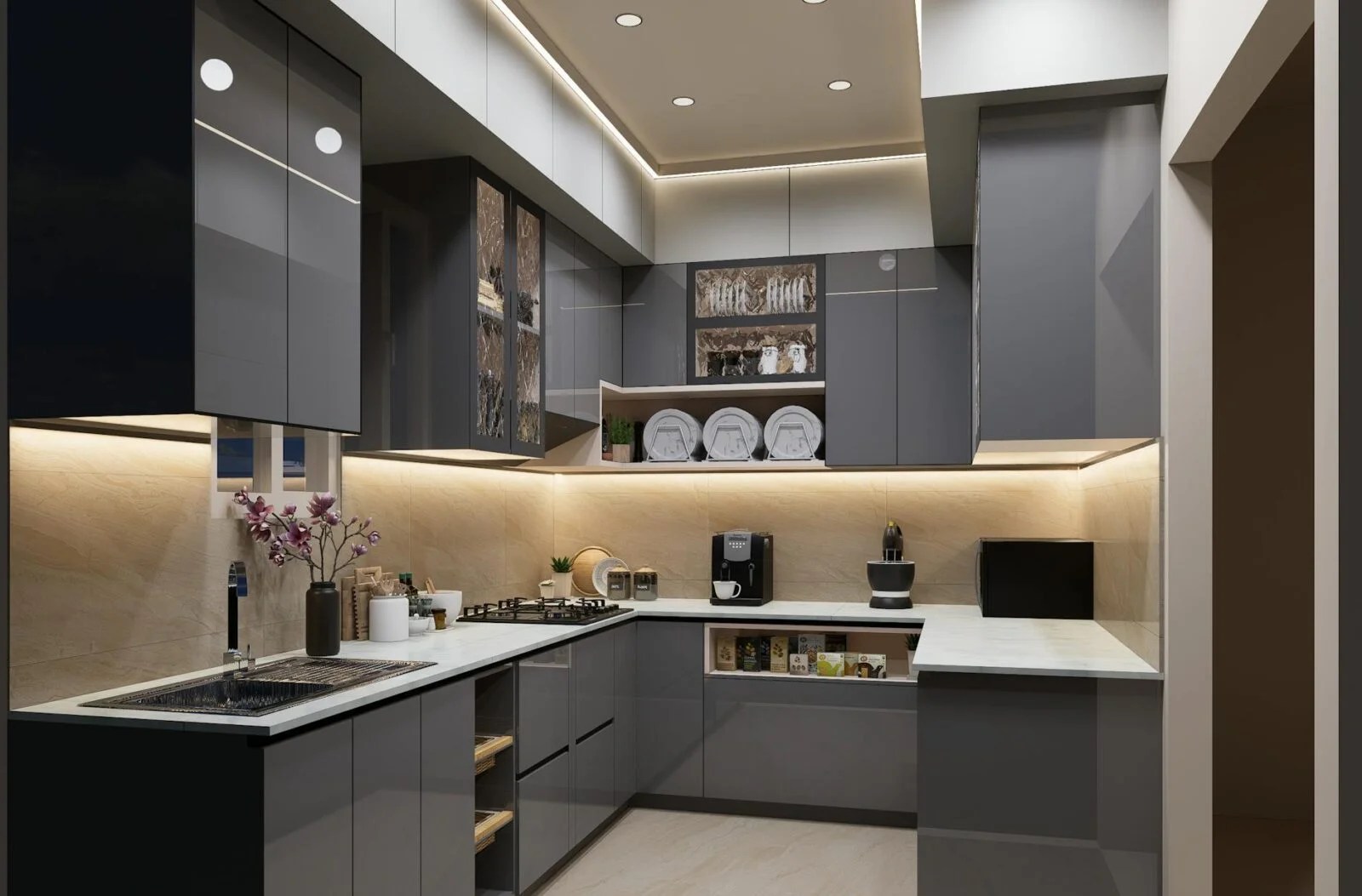 modern sleek gray kitchen interior design, batidora de vaso